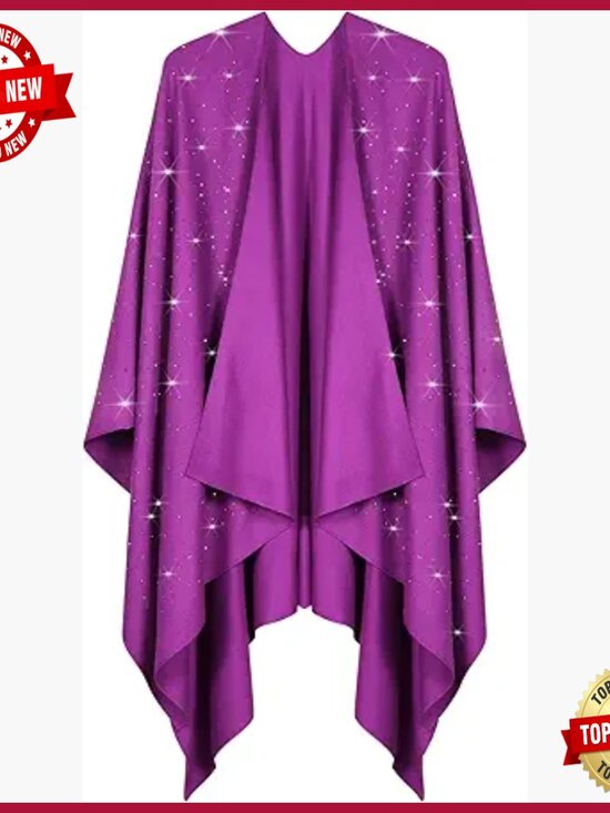 Accessories - Open Front Rhinestone Poncho Shawl Wrap Cape Cardigan Ruana